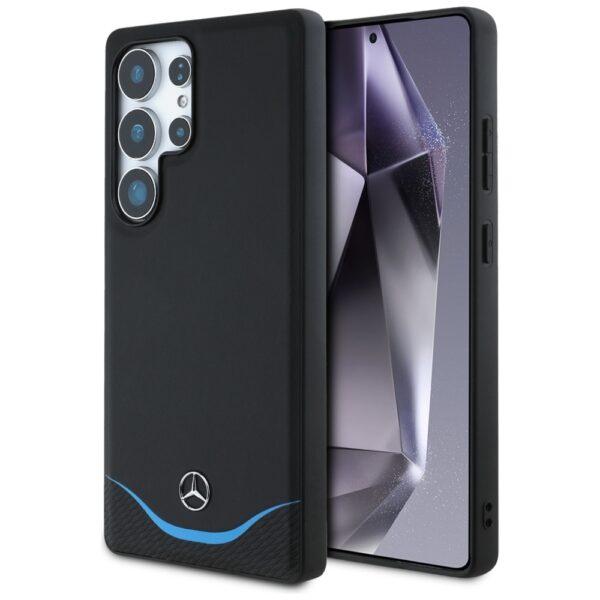 Original Case MERCEDES Leather Contrasted Blue Horizontal Curve MagSafe for Samsung Galaxy S25 Ultra black