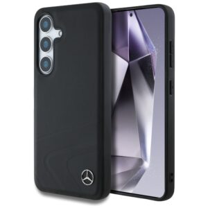 Original Case MERCEDES Leather Horizontal Debossed Curves MagSafe for Samsung Galaxy S25 black
