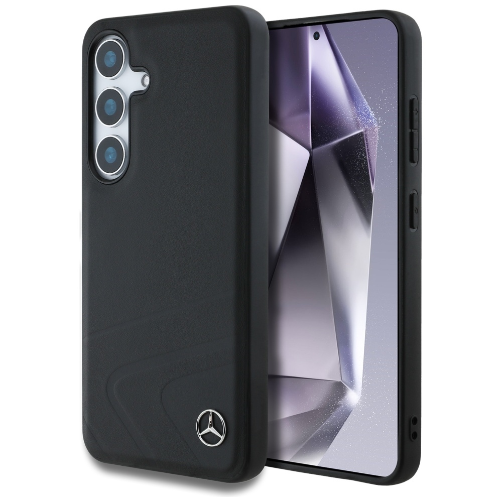 Original Case MERCEDES Leather Horizontal Debossed Curves MagSafe for Samsung Galaxy S25 black