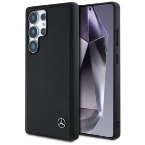 Original Case MERCEDES Leather Horizontal Debossed Curves MagSafe for Samsung Galaxy S25 Ultra black