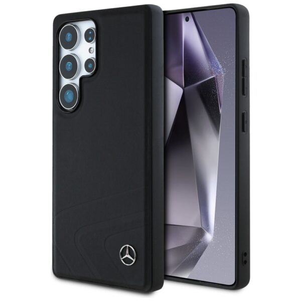 Original Case MERCEDES Leather Horizontal Debossed Curves MagSafe for Samsung Galaxy S25 Ultra black
