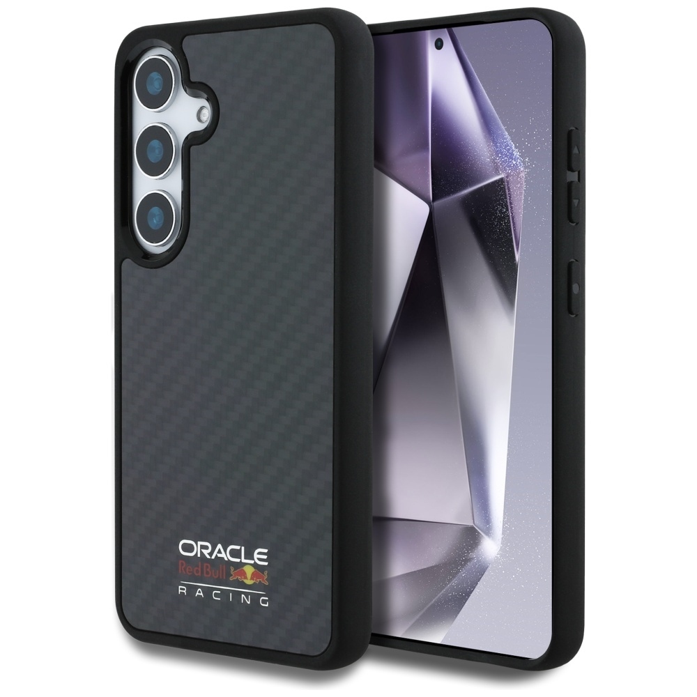 Original Case RED BULL Real Carbon Fiber Shiny Logo MagSafe for Samsung Galaxy S25 black