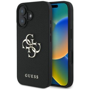 Original Case GUESS Grained Big 4G Logo Small Classic Logo do Iphone 16 black