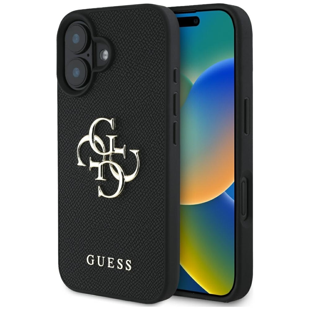 Original Case GUESS Grained Big 4G Logo Small Classic Logo do Iphone 16 black