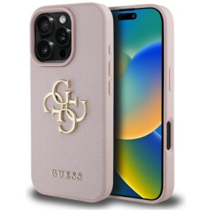 Original Case GUESS Grained Big 4G Logo Small Classic Logo do Iphone 16 Pro Max pink