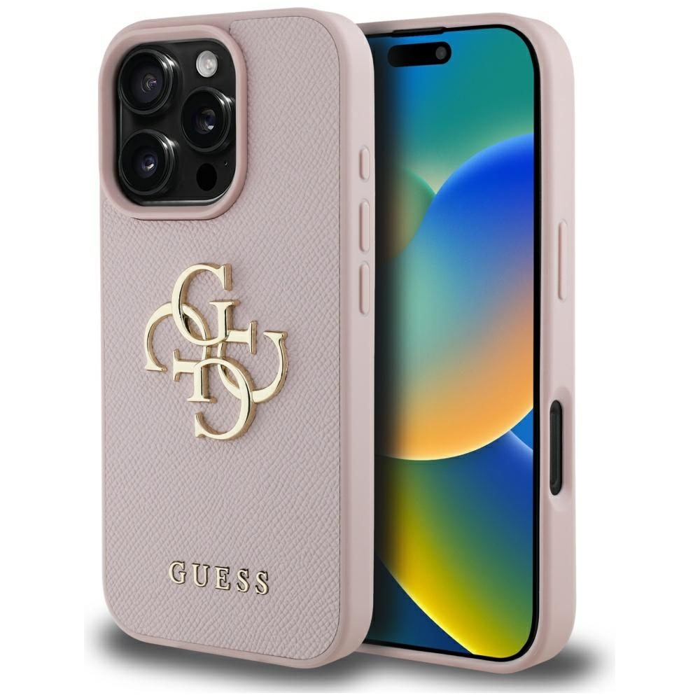 product-101896 Original Case GUESS Grained Big 4G Logo Small Classic Logo do Iphone 16 Pro Max pink
