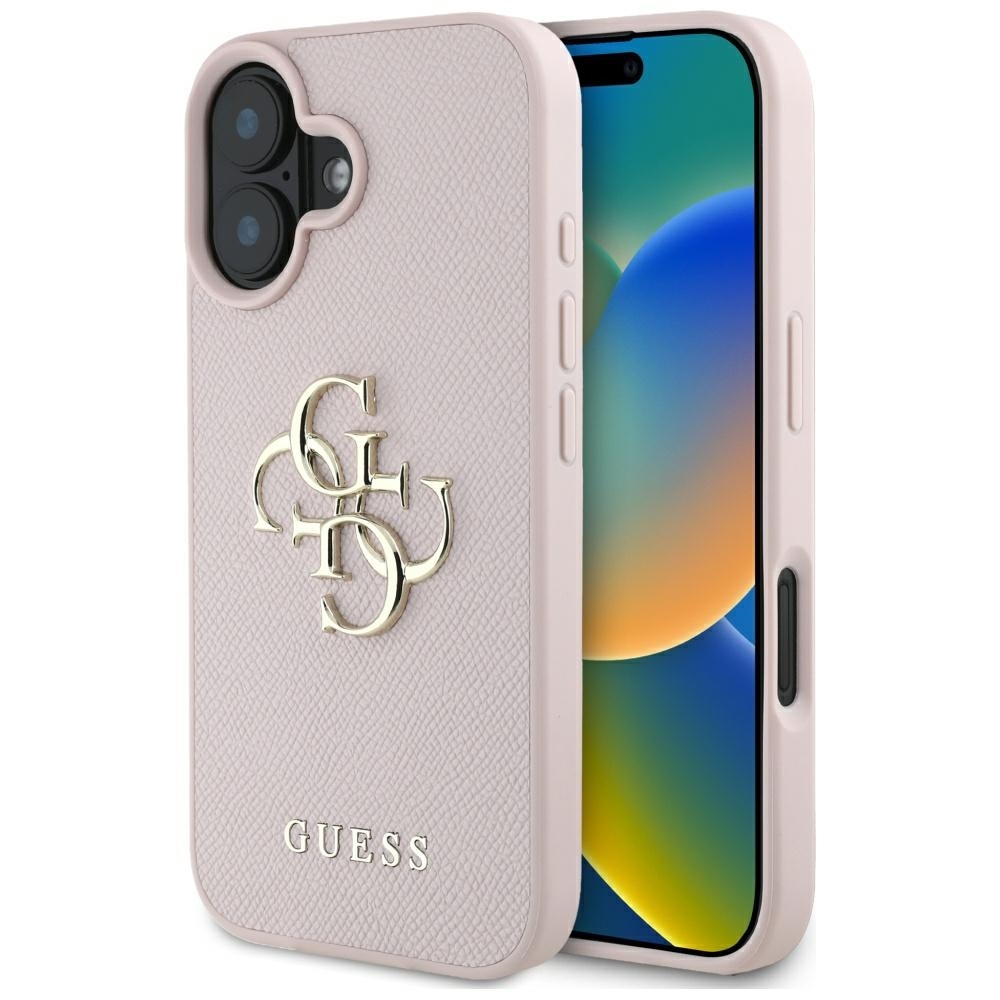 Original Case GUESS Grained Big 4G Logo Small Classic Logo do Iphone 16 pink