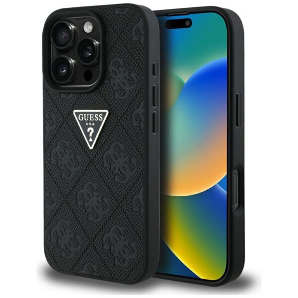 Original Case GUESS Hot Stamp 4G Pattern Triangle Metal Logo for Iphone 16 Pro black