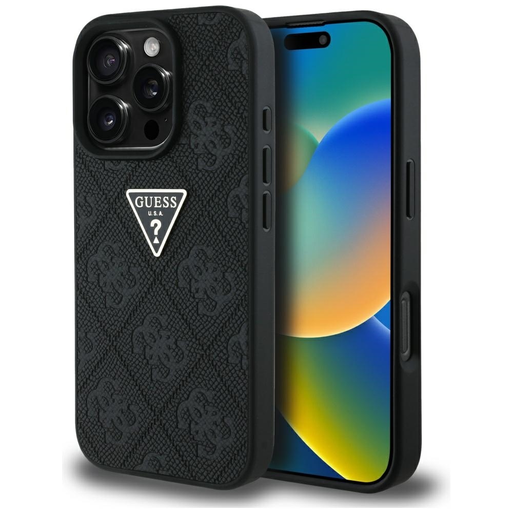 product-101900 Original Case GUESS Hot Stamp 4G Pattern Triangle Metal Logo for Iphone 16 Pro black