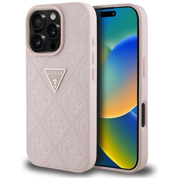 Original Case GUESS Hot Stamp 4G Pattern Triangle Metal Logo for Iphone 16 Pro Max pink