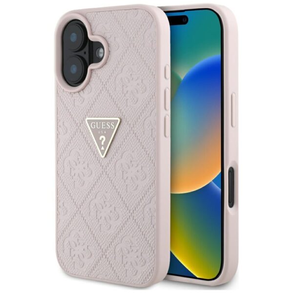 Original Case GUESS Hot Stamp 4G Pattern Triangle Metal Logo for Iphone 16 pink