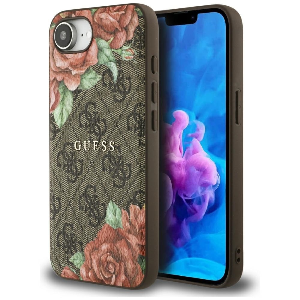 Original Case GUESS 4G Flowers Print MagSafe for Iphone 16e brown