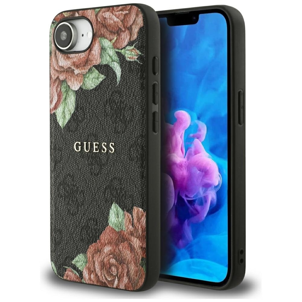 Original Case GUESS 4G Flowers Print MagSafe for Iphone 16e black