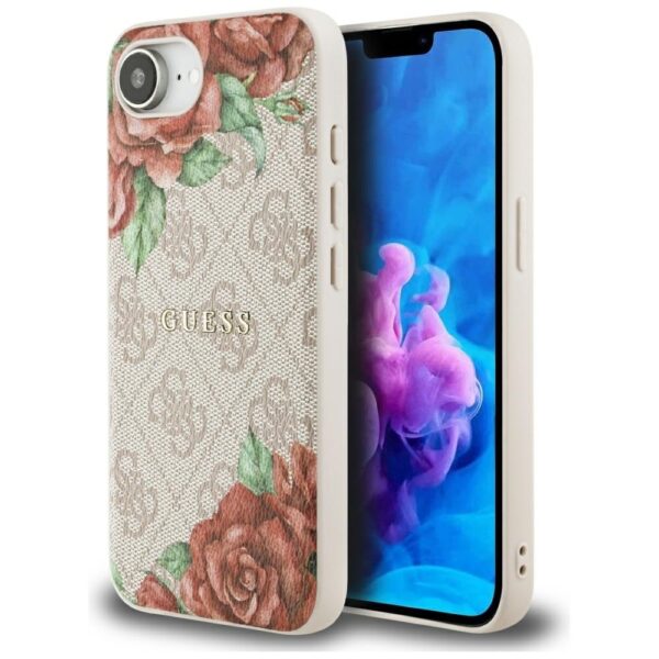 Original Case GUESS 4G Flowers Print MagSafe for Iphone 16e pink
