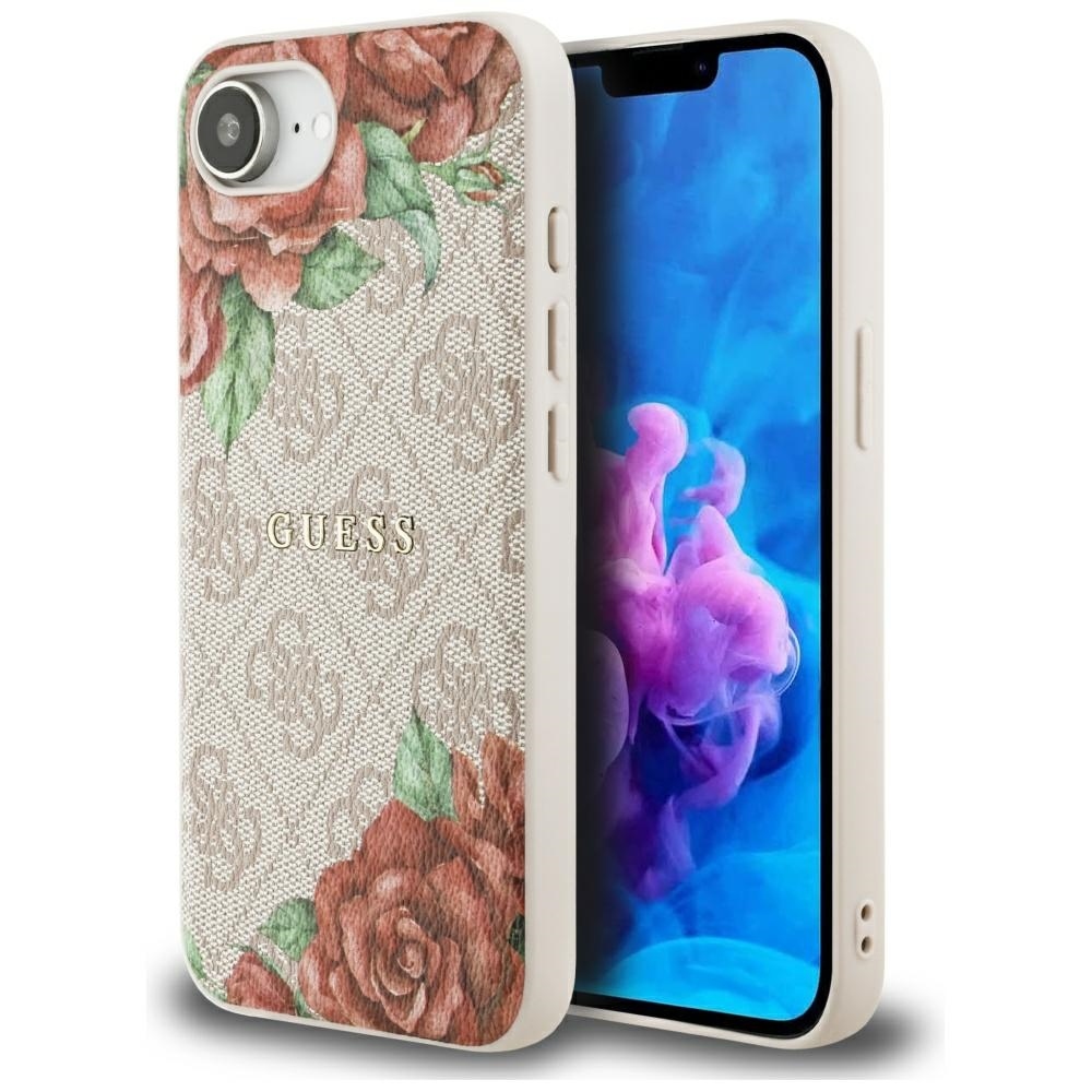 Original Case GUESS 4G Flowers Print MagSafe for Iphone 16e pink