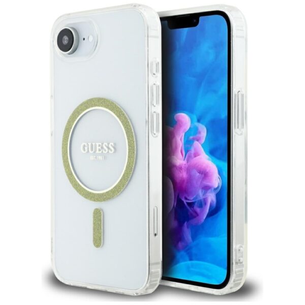 Original Case GUESS IML Glitter Circle MagSafe for Iphone 16e transparent