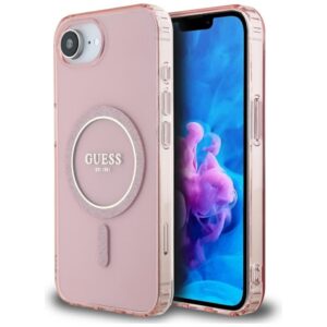 Original Case GUESS IML Glitter Circle MagSafe for Iphone 16e pink