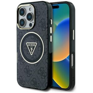 Original Case GUESS IML Metal Glitter 4G Circle Triangle MagSafe for Iphone 16 Pro black