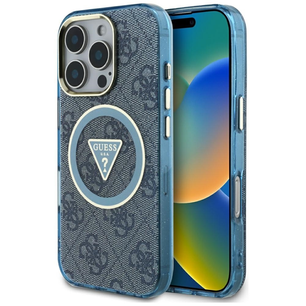 product-102409 Original Case GUESS IML Metal Glitter 4G Circle Triangle MagSafe for Iphone 16 Pro blue