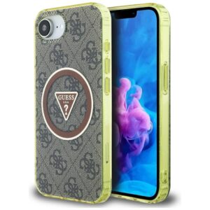 Original Case GUESS IML Metal Glitter 4G Circle Triangle MagSafe for Iphone 16e brown