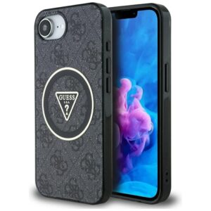 Original Case GUESS IML Metal Glitter 4G Circle Triangle MagSafe for Iphone 16e black