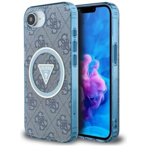 Original Case GUESS IML Metal Glitter 4G Circle Triangle MagSafe for Iphone 16e blue