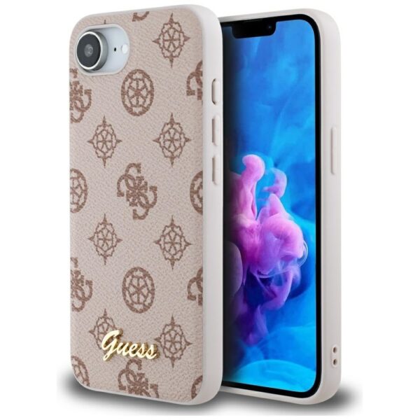 Original Case GUESS Peony Script Logo MagSafe for Iphone 16e brown