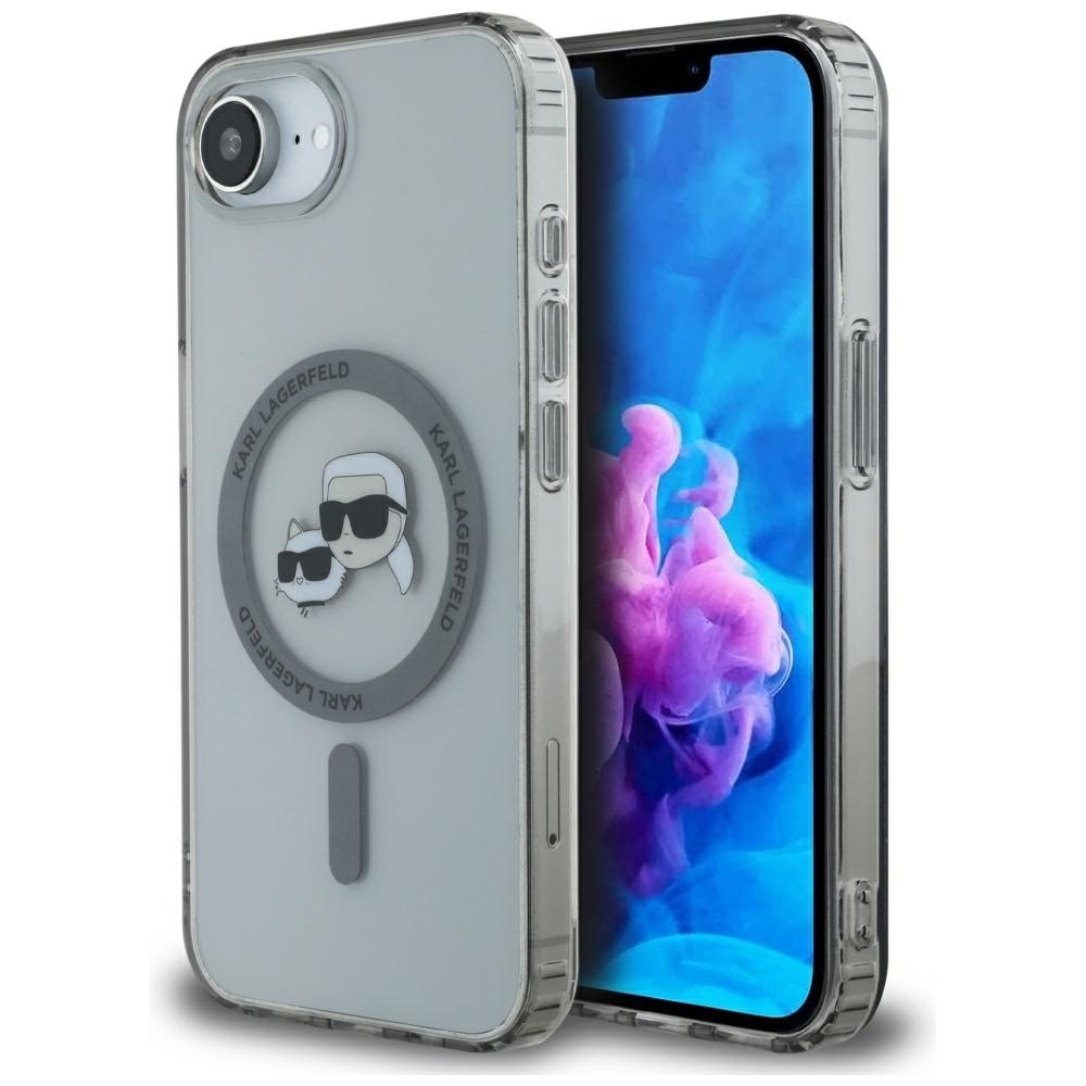 Original Pouch KARL LAGERFELD IML Metal Karl & Choupette Heads MagSafe for Iphone 16e black