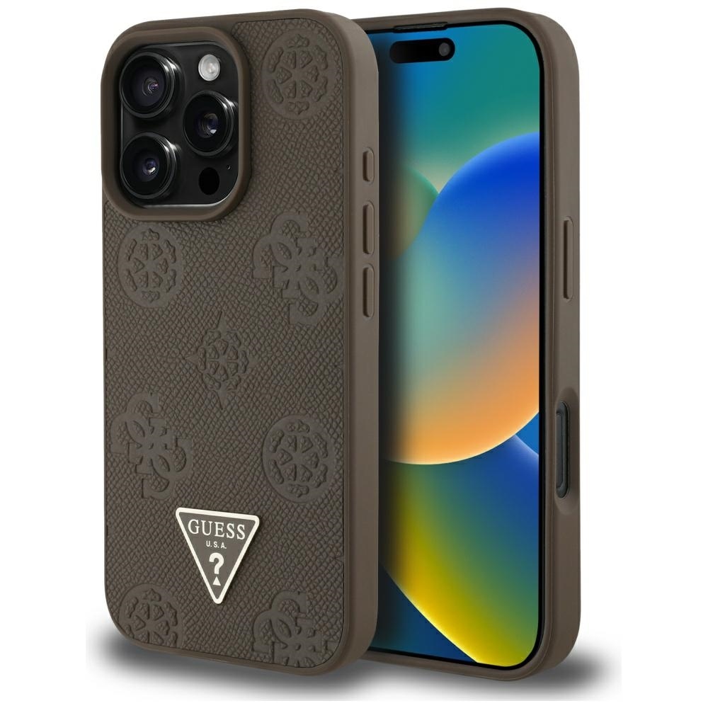 product-102496 Original Case GUESS Grained Hot Stamp Peony Triangle Logo MagSafe for Iphone 16 Pro Max brown
