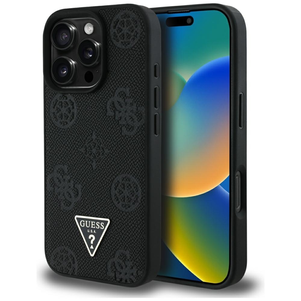 product-102497 Original Case GUESS Grained Hot Stamp Peony Triangle Logo MagSafe for Iphone 16 Pro Max black