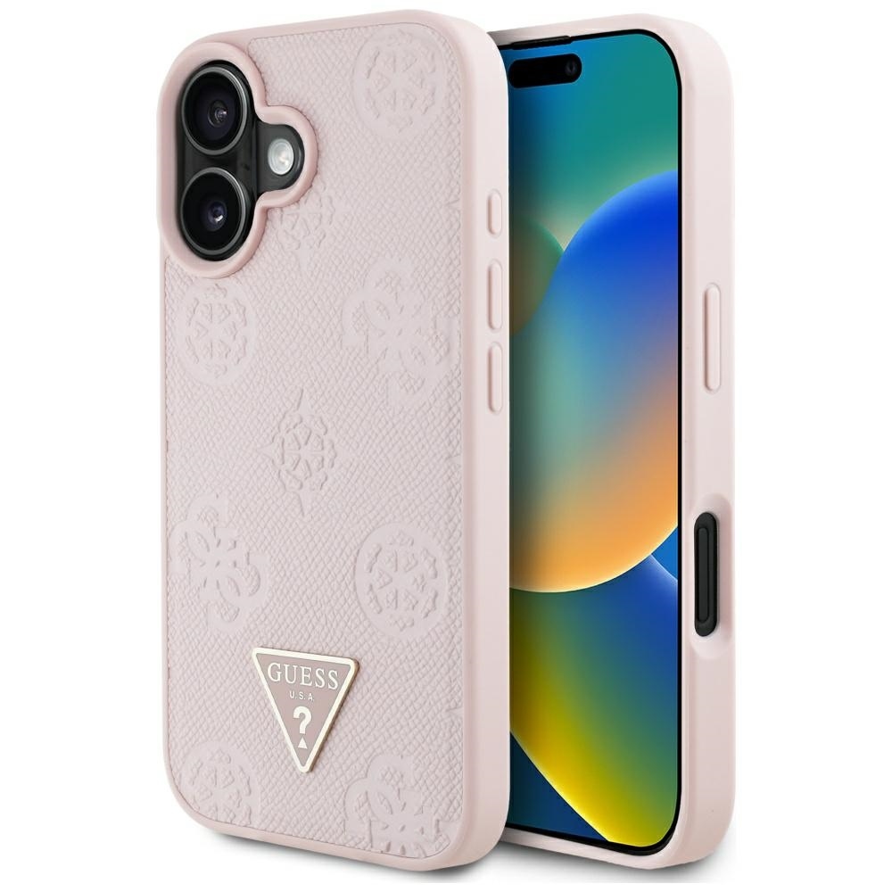 product-102500 Original Case GUESS Grained Hot Stamp Peony Triangle Logo MagSafe for Iphone 16 pink