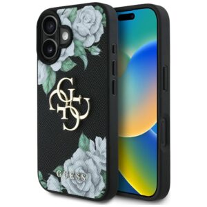 Original Case GUESS Grained Roses Big 4G logo for Iphone 16 black