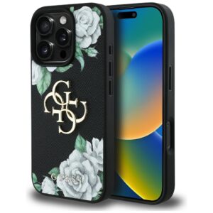 Original Case GUESS Grained Roses Big 4G logo for Iphone 16 Pro Max black