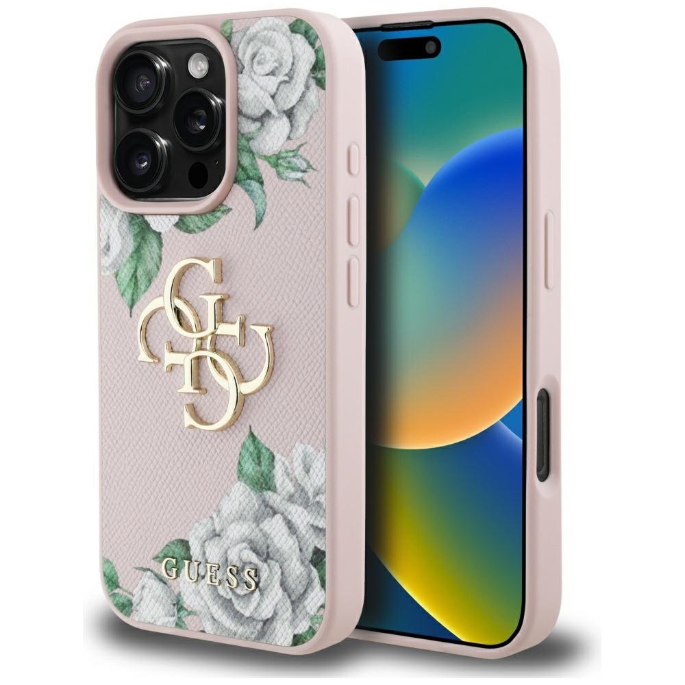 product-102506 Original Case GUESS Grained Roses Big 4G logo for Iphone 16 Pro Max pink