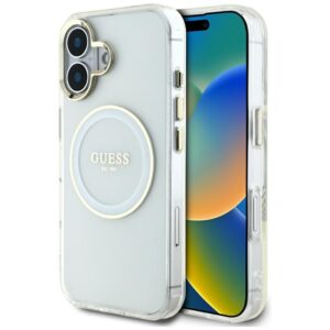 Original Case GUESS IML Metal Colored Circle Classic Logo MagSafe for Iphone 16 white