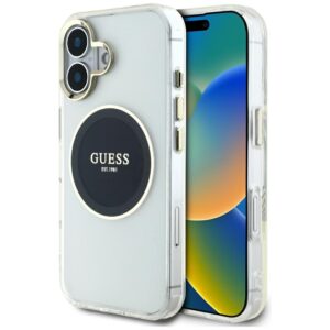 Original Case GUESS IML Metal Colored Circle Classic Logo MagSafe for Iphone 16 black