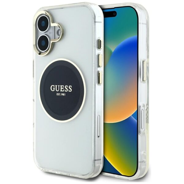 Original Case GUESS IML Metal Colored Circle Classic Logo MagSafe for Iphone 16 black