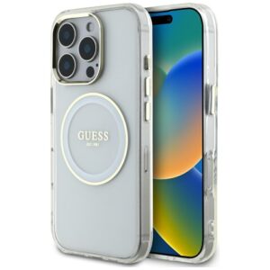 Original Case GUESS IML Metal Colored Circle Classic Logo MagSafe for Iphone 16 Pro white