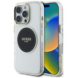 Original Case GUESS IML Metal Colored Circle Classic Logo MagSafe for Iphone 16 Pro Max black