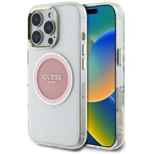 Original Case GUESS IML Metal Colored Circle Classic Logo MagSafe for Iphone 16 Pro Max pink