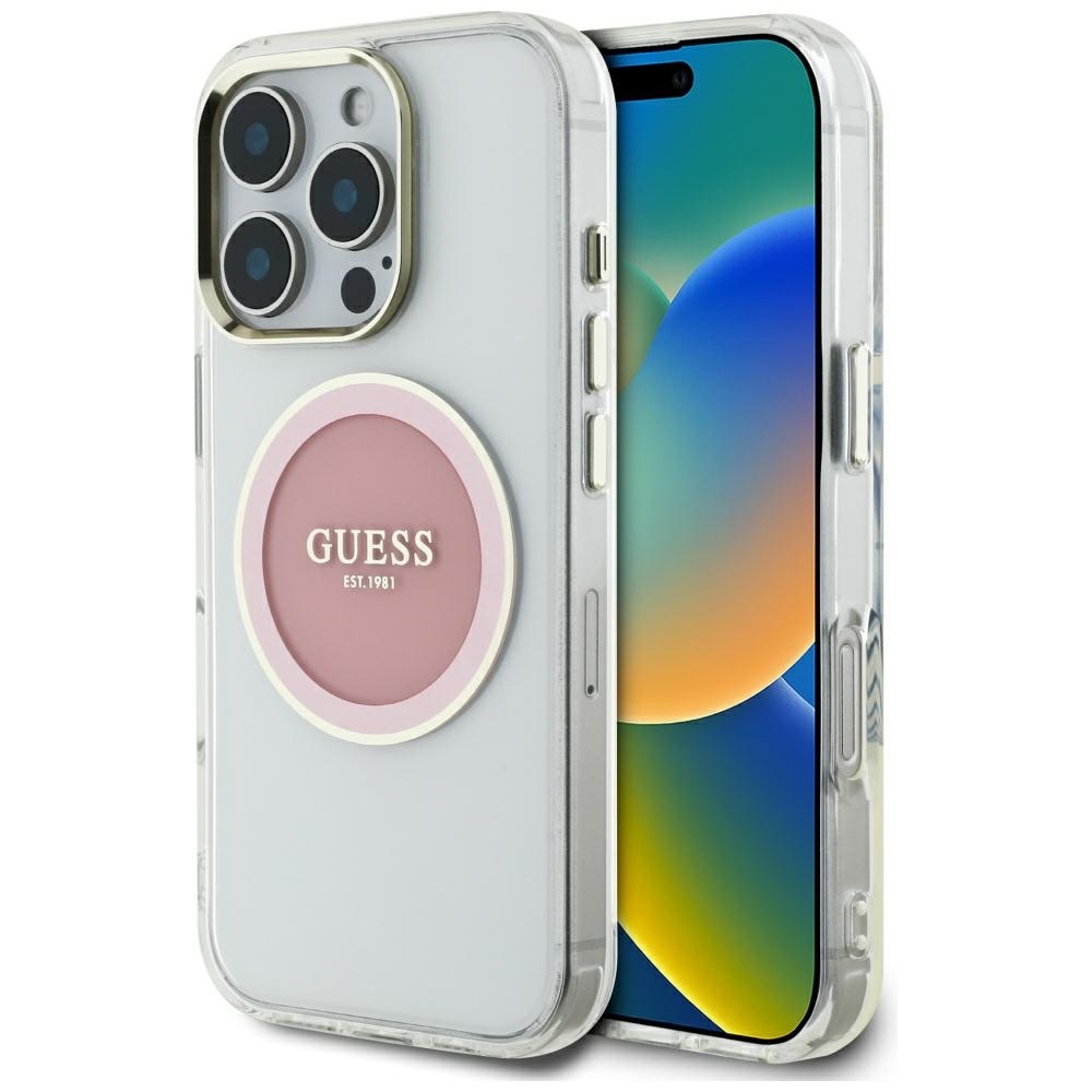 product-102518 Original Case GUESS IML Metal Colored Circle Classic Logo MagSafe for Iphone 16 Pro Max pink