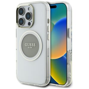 Original Case GUESS IML Metal Colored Circle Classic Logo MagSafe for Iphone 16 Pro grey