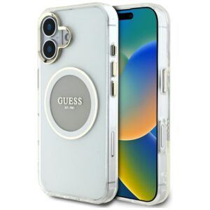 Original Case GUESS IML Metal Colored Circle Classic Logo MagSafe for Iphone 16 grey