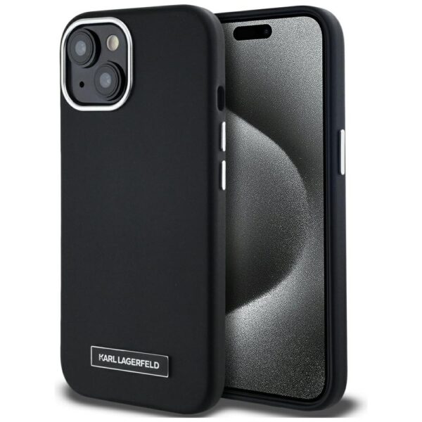Original Pouch KARL LAGERFELD FW Metal Plate MagSafe for Iphone 15 black