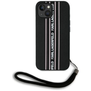 Original Pouch KARL LAGERFELD Saffiano Athleisure Stripes Cord for Iphone 15 black - pink