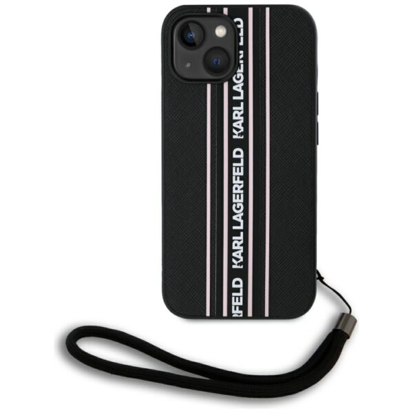 Original Pouch KARL LAGERFELD Saffiano Athleisure Stripes Cord for Iphone 15 black - pink