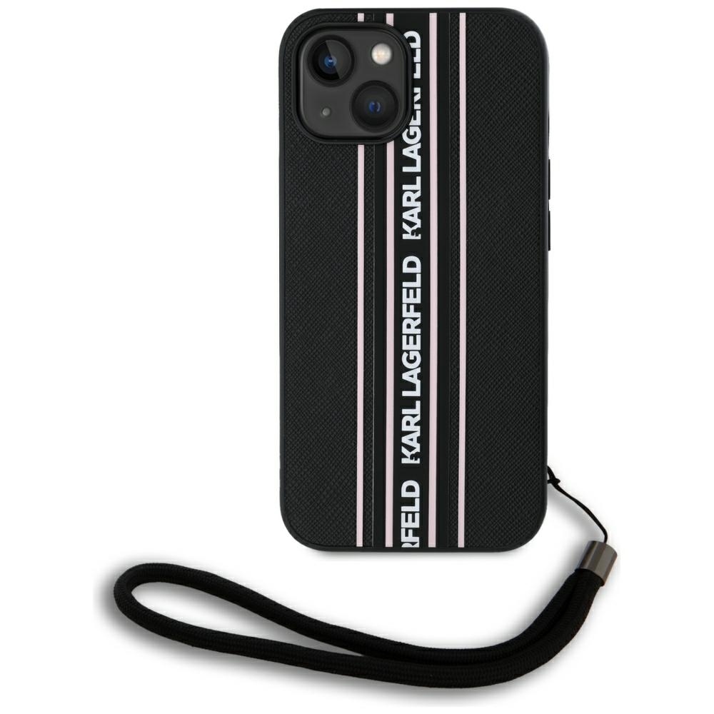 Original Pouch KARL LAGERFELD Saffiano Athleisure Stripes Cord for Iphone 15 black - pink