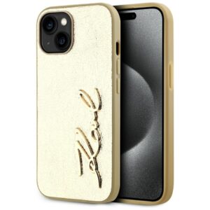 Original Pouch KARL LAGERFELD Wrinkled Metal Signature for Iphone 15 gold
