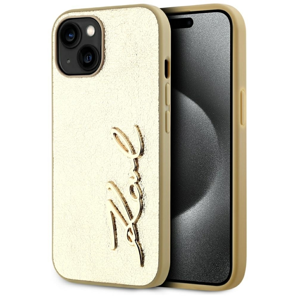 Original Pouch KARL LAGERFELD Wrinkled Metal Signature for Iphone 15 gold