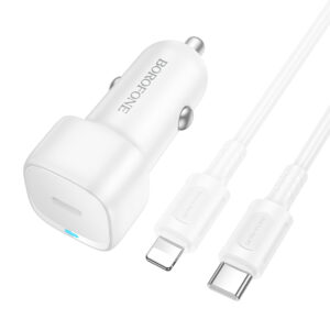 Borofone Car charger BZ34A Cloud - Type C - PD 20W with Type C to Lightning white